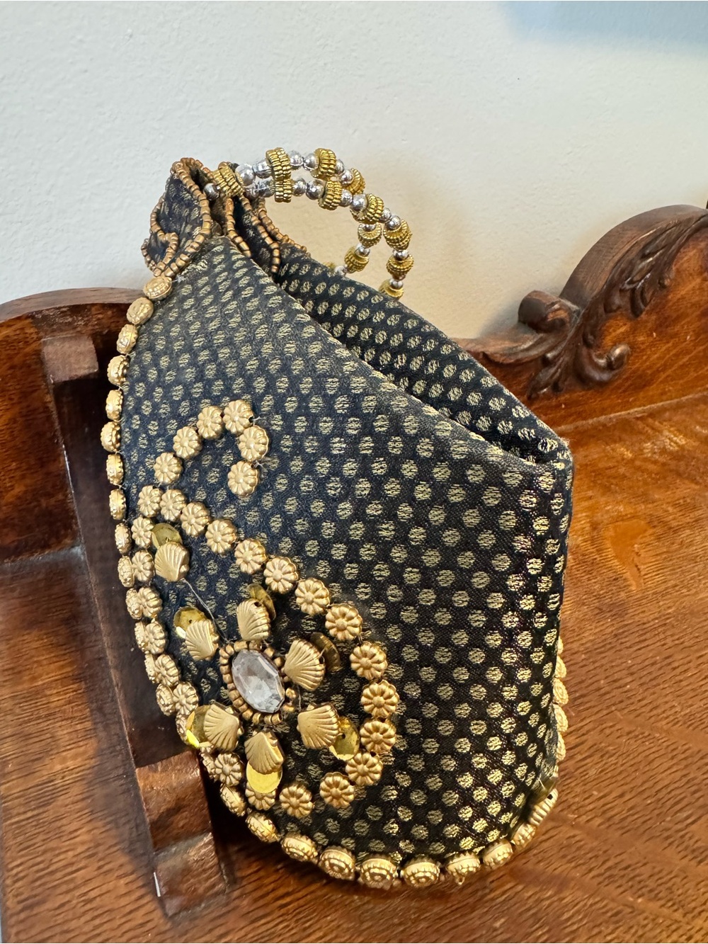 Brocade Crescent Flap Bag Gold Paisley Zardozi Embroidery